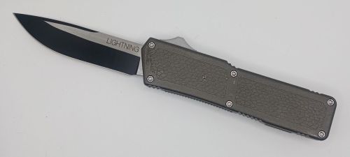 Lightning Supreme Gray D/A OTF Automatic Knife Drop Point Two Tone Plain