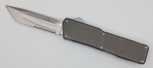 Lightning Supreme Gray D/A OTF Automatic Knife Tanto Point Satin Serrated