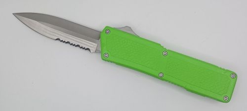 Lightning Supreme Green D/A OTF Automatic Knife Dagger Point Satin Serrated