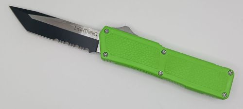 Lightning Supreme Green D/A OTF Automatic Knife Tanto Point Two Tone Serrated