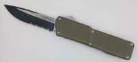 Lightning Supreme OD Green D/A OTF Automatic Knife Drop Point Two Tone Serrated
