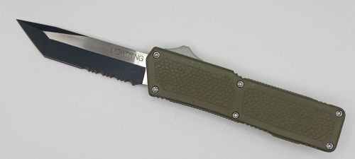 Lightning Supreme OD Green D/A OTF Automatic Knife Tanto Point Two Tone Serrated