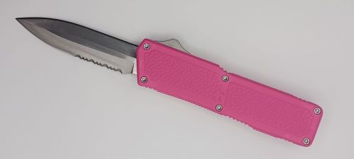 Lightning Supreme Pink D/A OTF Automatic Knife Dagger Point Satin Serrated