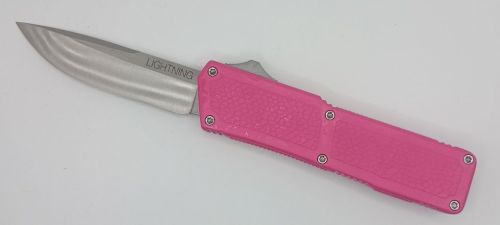 Lightning Supreme Pink D/A OTF Automatic Knife Drop Point Satin Plain