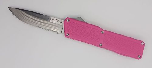 Lightning Supreme Pink D/A OTF Automatic Knife Drop Point Satin Serrated