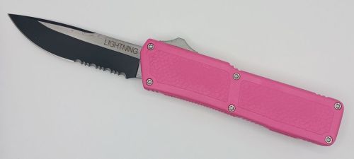 Lightning Supreme Pink D/A OTF Automatic Knife Drop Point Two Tone Serrated