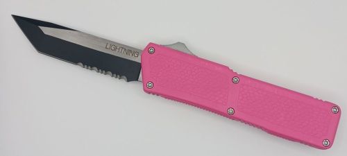 Lightning Supreme Pink D/A OTF Automatic Knife Tanto Point Two Tone Serrated