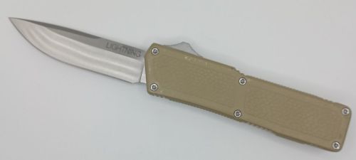 Lightning Supreme Tan D/A OTF Automatic Knife Drop Point Satin Plain