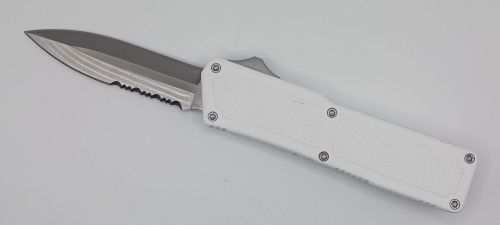 Lightning Supreme White D/A OTF Automatic Knife Dagger Point Satin Serrated