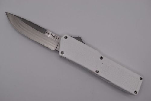 Lightning Supreme White D/A OTF Automatic Knife Drop Point Satin Plain