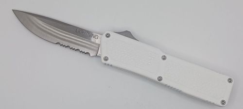 Lightning Supreme White D/A OTF Automatic Knife Drop Point Satin Serrated