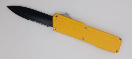 Lightning Supreme Yellow D/A OTF Automatic Knife Dagger Point Black Serrated