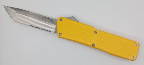 Lightning Supreme Yellow D/A OTF Automatic Knife Tanto Point Satin Serrated
