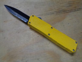 Lightning Yellow D/A OTF Automatic Knife Black Dagger Serrated