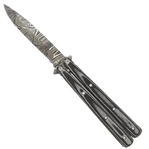 Micarta Black Damascus Steel Drop Point Heavy Duty Butterfly Knife