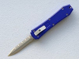 Mini Coffin 5.25" Dark Blue D/A OTF Automatic Knife Satin Serrated Dagger