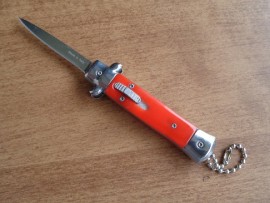 Mini Red D/A OTF Stiletto Automatic Knife Satin Flat Grind