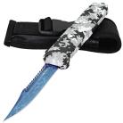 Night Ranger Winter Camo D/A OTF Automatic Knife Damascus Blue Clip Point