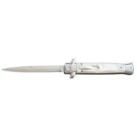 Old School 11" White Pearl Stiletto D/A OTF Automatic Knife Satin Bayo