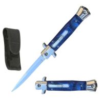 Old School 9" Blue Stiletto D/A OTF Automatic Knife Satin Bayo