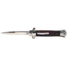 Old School 9" Dark Wood Stiletto D/A OTF Automatic Knife Satin Bayo