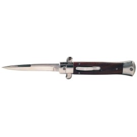 Old School 9" Dark Wood Stiletto D/A OTF Automatic Knife Satin Bayo