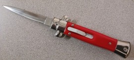 Old School 9" Red Stiletto D/A OTF Automatic Knife Satin Dagger