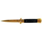 9" Coil Spring Gold Black Marble Milano Stiletto Automatic Knife (4" Bayonet)