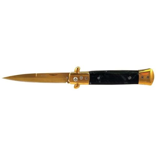 9" Coil Spring Gold Black Marble Milano Stiletto Automatic Knife (4" Bayonet)