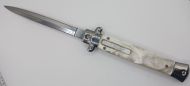 Old School Mago 11" White Pearl Stiletto D/A OTF Automatic Knife Satin Dagger