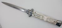 Old School Mago 11" White Pearl Stiletto D/A OTF Automatic Knife Satin Dagger