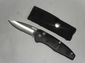 Old School Stock Black Automatic Knife Satin Serrated