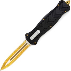 Hells Fury Black D/A OTF Automatic Knife Damascus Gold Dagger