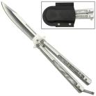 Pearl Marble Inserts Silver Butterfly Knife