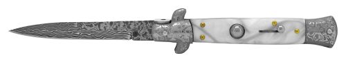 Popular Change Pearl White Stiletto Automatic Knife Damascus Bayo