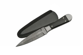 Protector 6.5" Black Horn Boot Knife Damascus Dagger