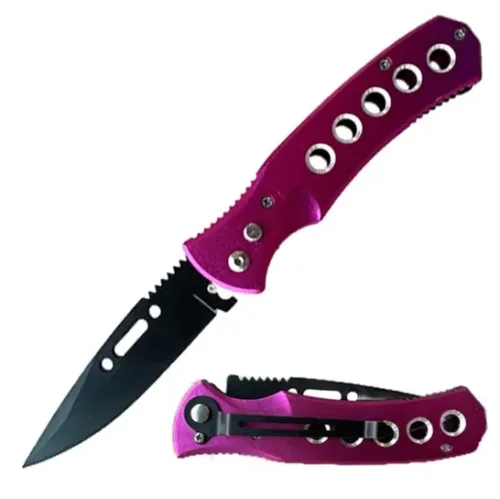 Purple Ballistic Auto Push Button Switch Blade Knife