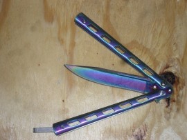 Racing Holes 9 Inch Rainbow Drop Point Butterfly Knife