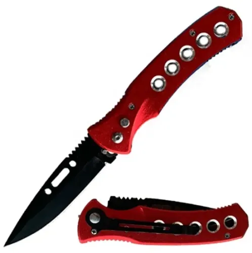 Red Ballistic Auto Push Button Switch Blade Knife
