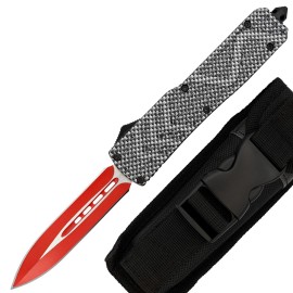 Red on Steel Automatic OTF Out the Front Knife Dagger