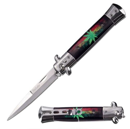 Rostfrei Marijuana 3-Coil Spring Milano Stiletto Automatic Knife Stainless Steel (4" Blade)