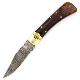 Roughneck Driller Brown Wood Automatic Lever Lock Knife