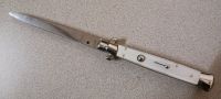 SKM 11" Pearl White Stiletto Automatic Knife Satin Flat Grind
