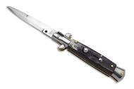 SKM Brazilian Horn Picklock 7" Italian Stiletto Automatic Knife Satin Bayonet