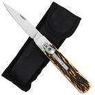 Saber Tooth Stainless Steel Automatic Lever Lock Knife Faux Stag
