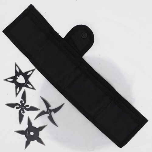 Stainless Steel 4 Piece Black Ninja Throwing Stars Set with Nylon Pouch