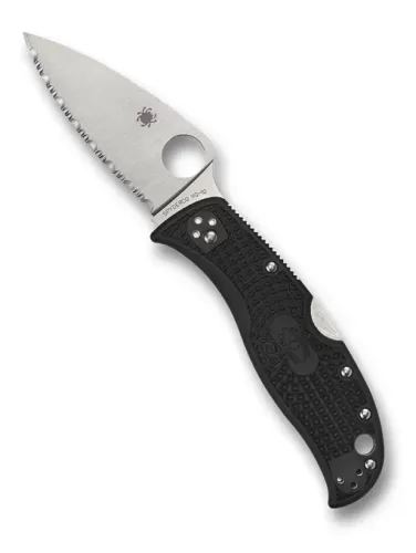 Spyderco Leaf Jumper Folding Knife 3.09" VG10 Satin Serrated Edge Black FRN Handle