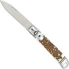 Stainless Automatic Lever Lock Knife Faux Stag Horn