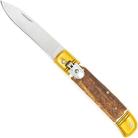 Stainless Automatic Lever Lock Knife Gold Stag Horn