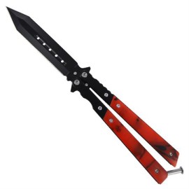 Sun Spot Red Balisong Butterfly Knife Black Tanto Dagger